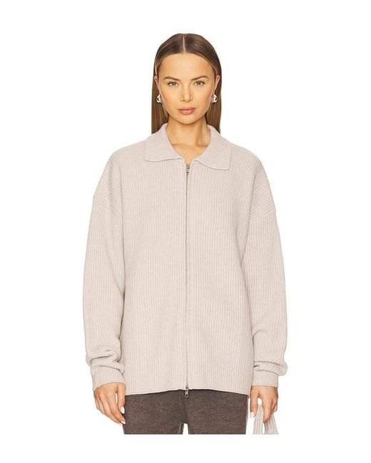 AYA MUSE White Cashmere Collared Zip Up