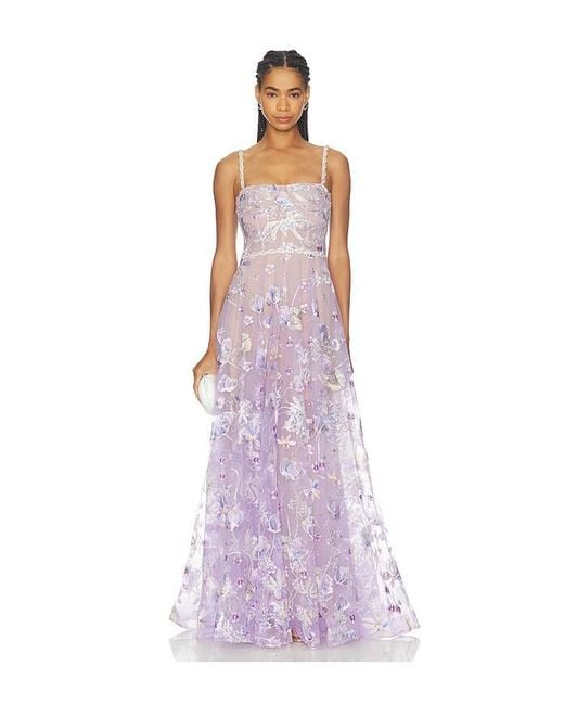 Bronx and Banco Purple Midnight Embroidered Floral Gown