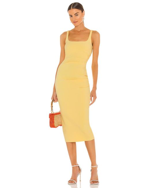Bec & Bridge Yellow Karina Tuck Midi Dress