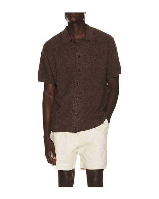 Polo Ralph Lauren Brown Short Sleeve Cotton Blend Textured Cardigan Sweater With Collar for men