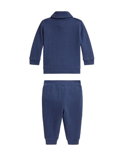 Polo Ralph Lauren Blue Baby Two Piece Set Long Sleeve Estate Rib Knit Funnel Neck Sweatshirt With Jogger
