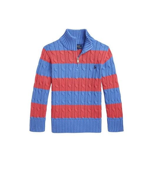 Polo Ralph Lauren ケーブルニットハーフジップストライプセーター Red