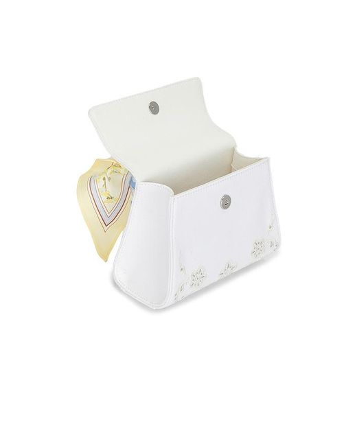 Self-Portrait White Cream Linen Floral Mini Bag