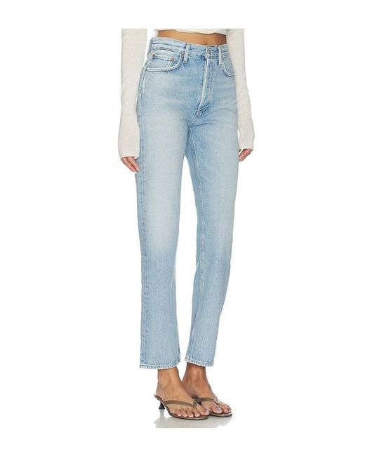 Agolde Blue 90's Pinch Waist High Rise Straight Jeans