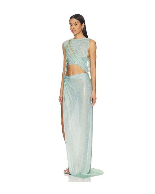 Bronx and Banco Blue Morocco Sleeveless Cutout Diamond Gown