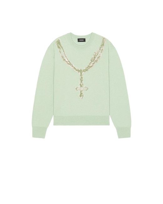 we11done Green Pearl Logo Necklace Print Pullover for men