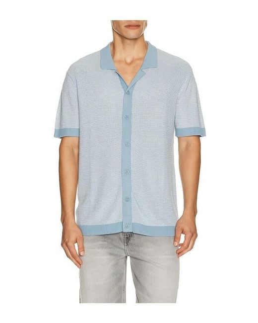 Vintage Summer Blue Sweater Knit Shirt for men