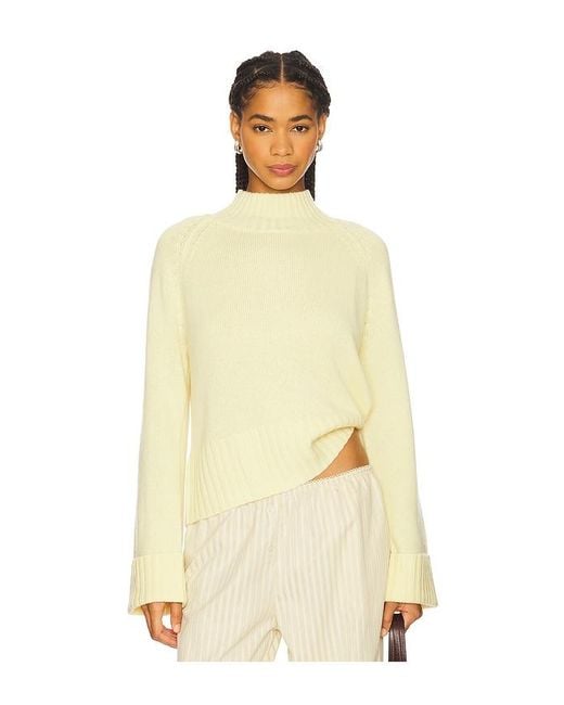 Autumn Cashmere Natural 6-Ply Cuffed Solid Boxy Mock Neck Top