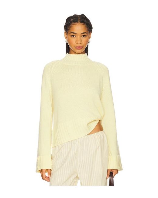 Autumn Cashmere Natural 6-Ply Cuffed Solid Boxy Mock Neck Top