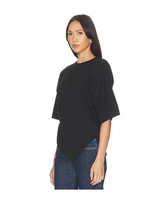 Enza Costa Black Supima Structured Jersey Assymetrical Tee