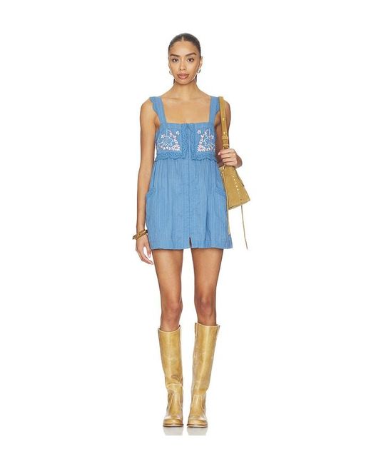 Free People Blue Farrah Embroidered Tunic