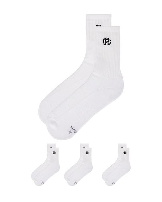 Reigning Champ White 3 Pack Classic Crew Sock for men