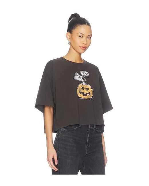 Daydreamer Black Peanuts Spooky Pumpkin Cropped Oversized Tee
