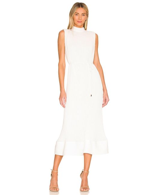 MILLY Chiffon Melina Solid Pleat Dress in White - Lyst