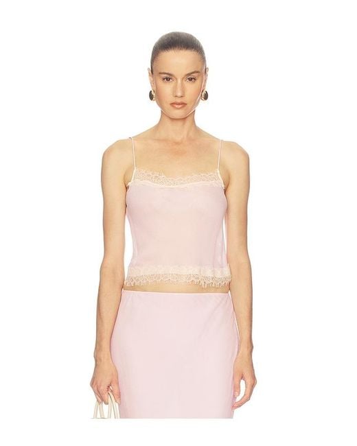 Helsa Pink Viscose Georgette Cami With Lace