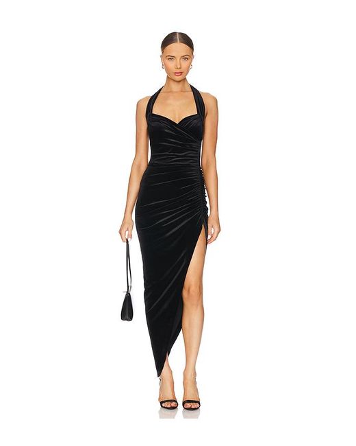 Norma Kamali Black Cayla Velvet Side Drape Gown