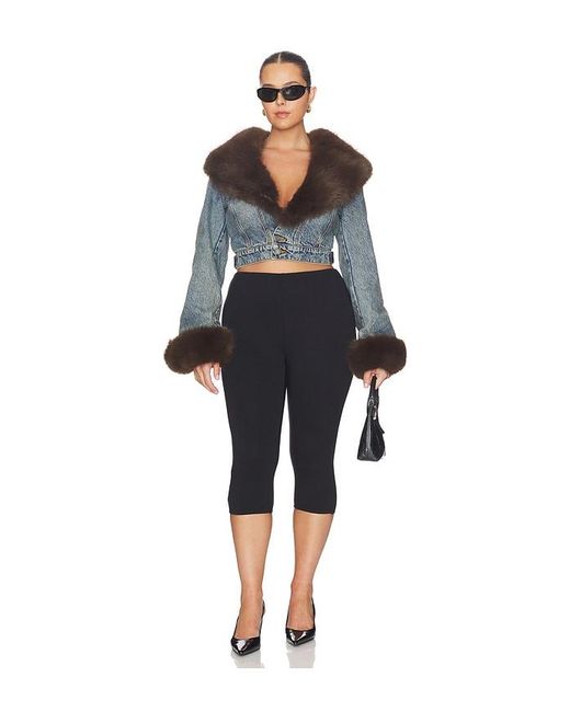 AFRM Black The Low Neck Denim Jacket With Faux Fur
