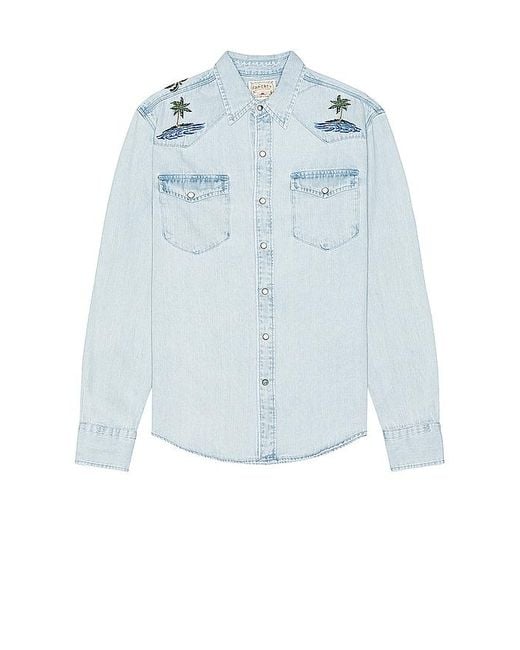 Faherty Brand Blue Sun & Waves Embroidered Shirt for men