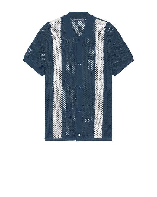Frescobol Carioca Blue Castillo Short Sleeve Crochet Cardigan for men