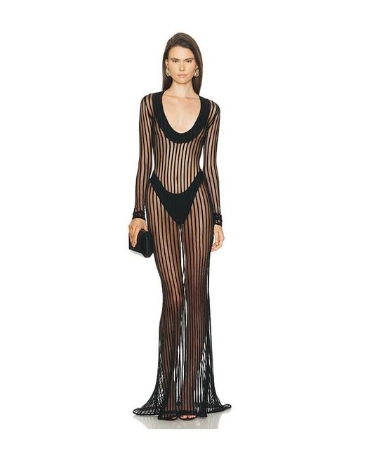 LAQUAN SMITH Black Long Sleeve Scoop Neck Gown