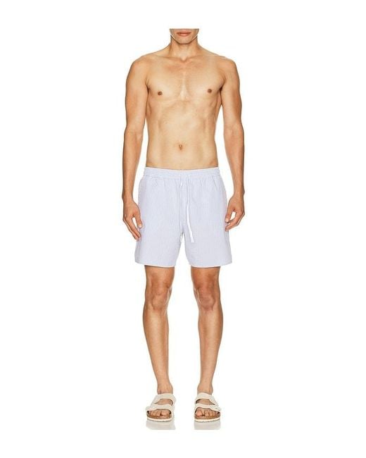 Lacoste Blue Mid Length Striped Textured Swim Trunks for men