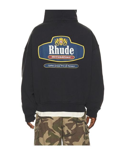 Rhude Black Racing Crest Zip Up Hoodie for men