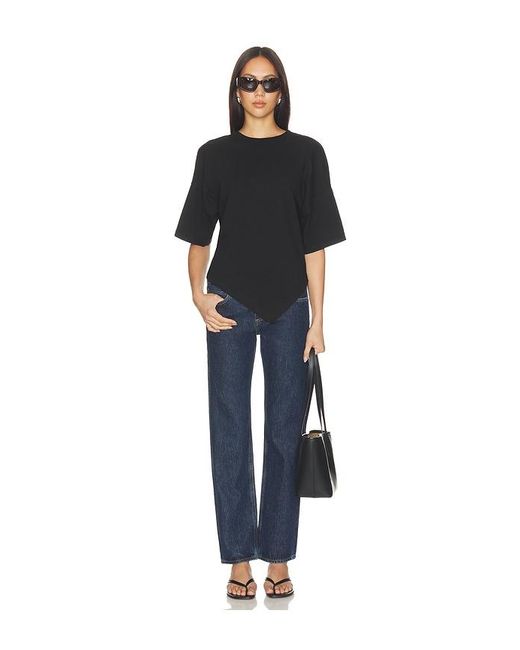 Enza Costa Black Supima Structured Jersey Assymetrical Tee