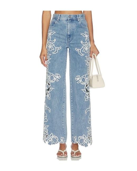 Jonathan Simkhai Blue Porter Embroidered Denim Pant