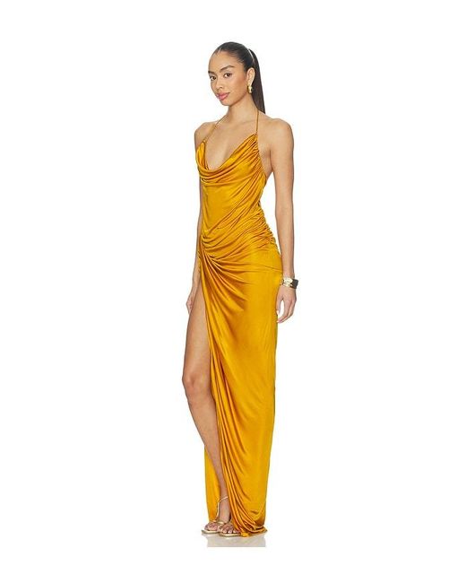 Atlein Orange Draped Midi Dress