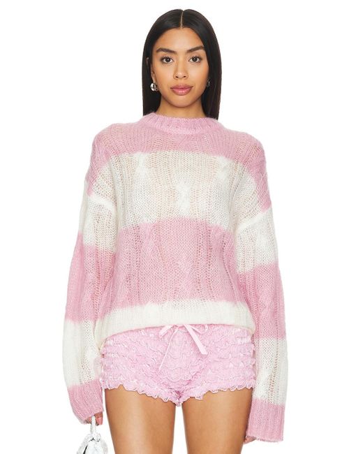 Ganni Mohair Striped Cable Sweater Pink