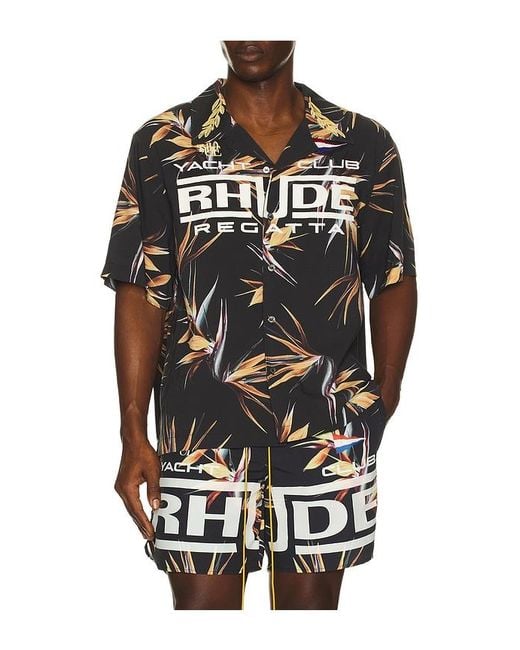 Rhude Black Regatta Club Hawaiian Shirt for men