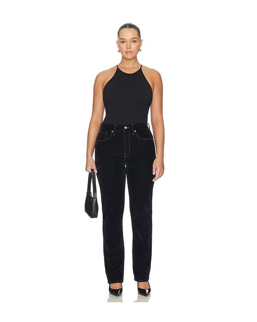 GOOD AMERICAN Black Good Icon Straight Velvet Denim Jeans