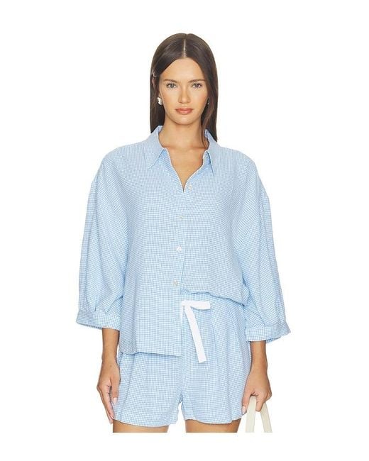 Eberjey Blue Linen Blend Relaxed Sleeve Top
