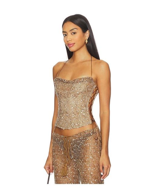 Jaded London Draped Lace Up Corset Top in Natural | Lyst