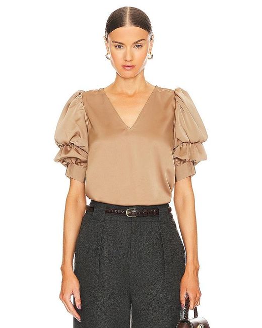 1.STATE Black Tiered Bubble Sleeve Top In Tan. Size M, S, Xl, Xs.