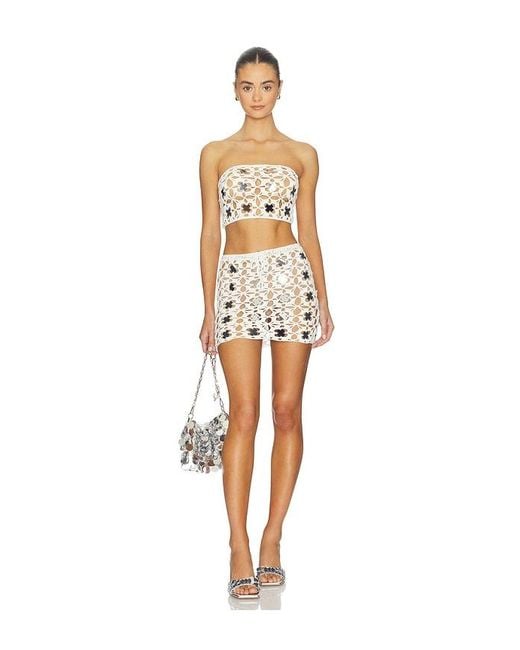 superdown White Lacen Crochet Skirt Set