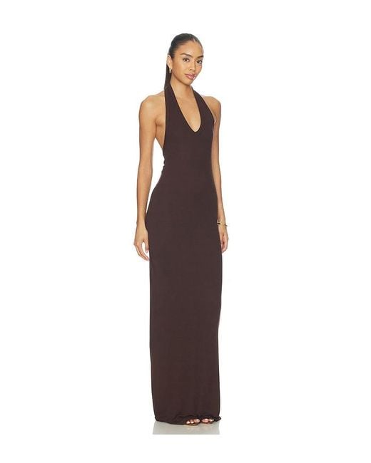 Enza Costa Brown Silk Rib U-Neck Halter Fluid Maxi Dress