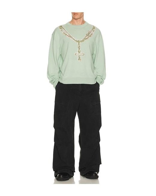 we11done Green Pearl Logo Necklace Print Pullover for men