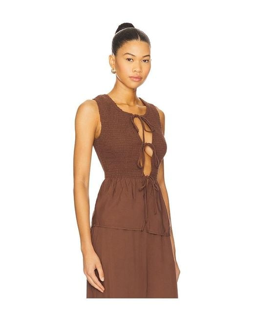 Seven Wonders Brown Fleur Shirred Tie Front Top