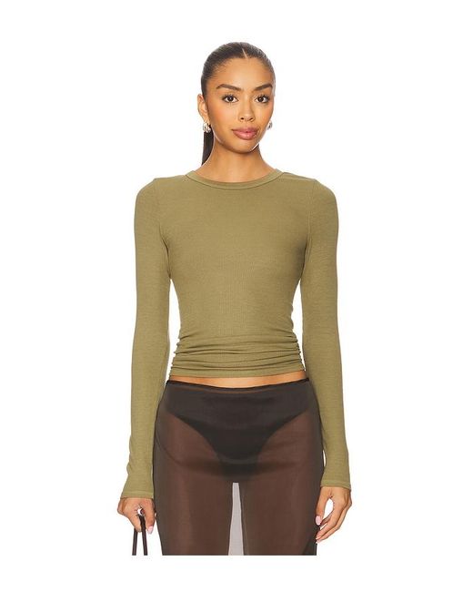 Enza Costa Silk Knit Long Sleeve Crew Top Green