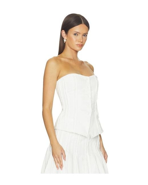 Markgong White Strapless Button Up Top With Lace Trim
