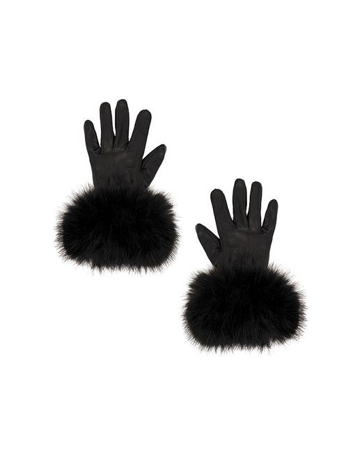 Adrienne Landau Black The Leather Faux Fur Glove