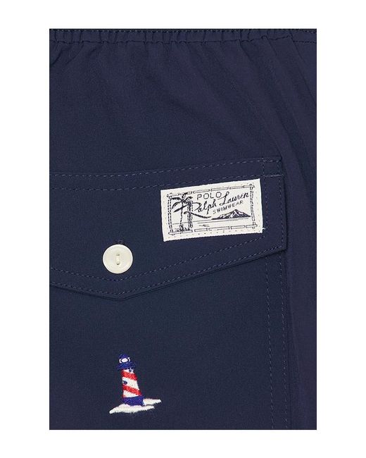 Polo Ralph Lauren Blue Stretch Polyester Boat All Over Traveler Swim Trunk for men