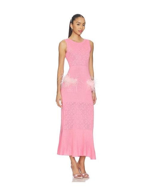Andreeva Pink Peony Knit Dress With Real Ostrich Feather Details