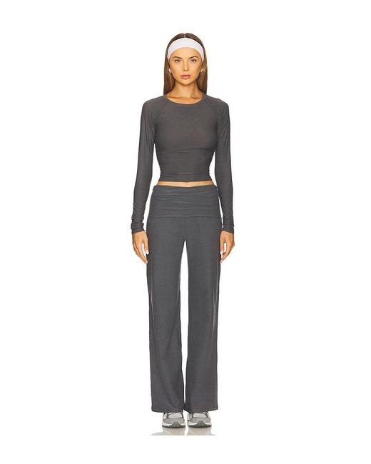 Beyond Yoga Gray Spacedye Foldover Wide Leg Pant