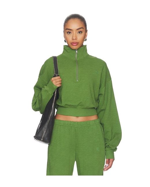 ÉTERNE Green Cropped Half-Zip Sweatshirt