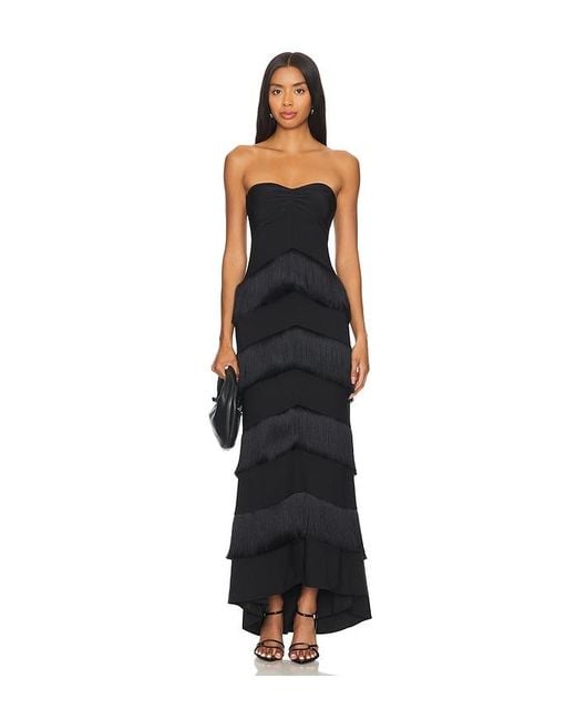 House of Harlow 1960 Black Hera Fringe Maxi Dress