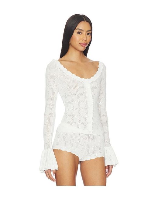 For Love & Lemons White Bayberry Pointelle Top