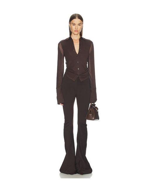 Jade Cropper Black Gathered Back Button Up Top