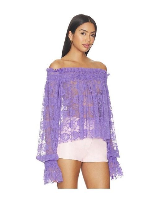 Norma Kamali Purple Long Sleeve Peasant Top